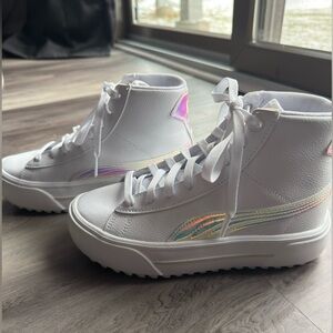 PUMA White Holographic High-Top Sneakers size 6.5 womens